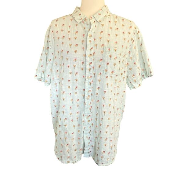 Marine Layer Men's Shirt L Green Cotton Palm Tree Print Button Up Coastal Preppy - Picture 1 of 12